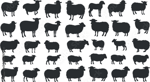 Silhouette vector icon set featuring various sheep designs, perfect for agricultural themes and branding projects