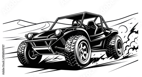 Black Dune Buggy Driving Fast Off Road.