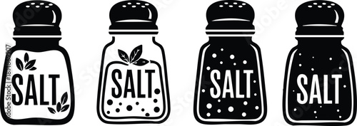 Salt shaker vector illustration showcasing different designs and styles in a minimalist black and white format 