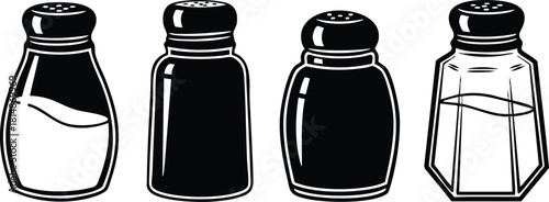 Collection of salt shakers in various styles and designs for culinary illustrations and graphic resources 