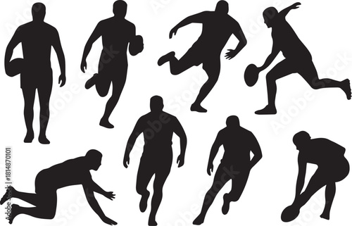 rugby player silhouette diving tackle running ball collection of vectors