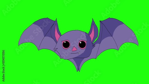 Purple cartoon bat with cute and adorable appearance is suitable for use in Halloween themes, children's decorations, educational content, or graphic design elements