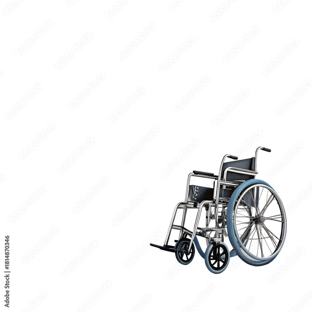 Fototapeta premium Modern wheelchair with blue tires on a black background.