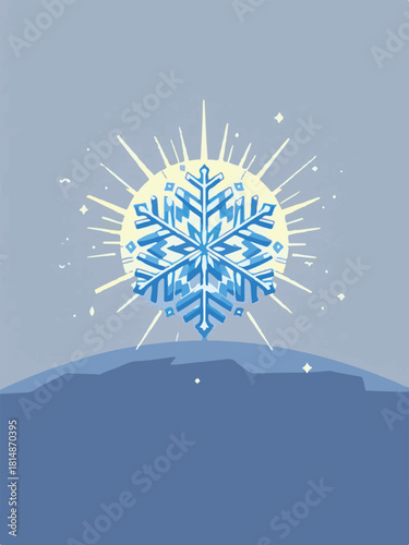 Glowing Blue Snowflake Vector Illustration