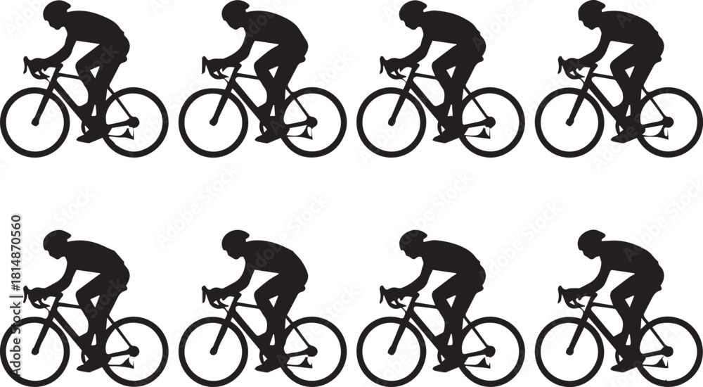 Fototapeta premium cyclist bicycle silhouette row of eight cycling icons