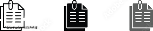 document icon stacked papers with paperclip linear solid outline gray