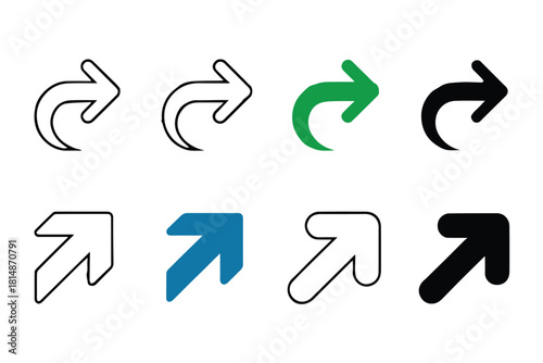 arrow vector icons curved right turn diagonal up styles outline and solid