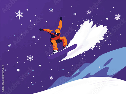 Snowboarder Performing Jump in Winter Mountains