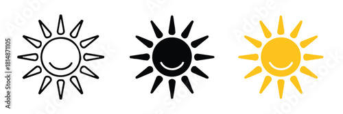 sun smiling face symbol set three styles vector emblem for design