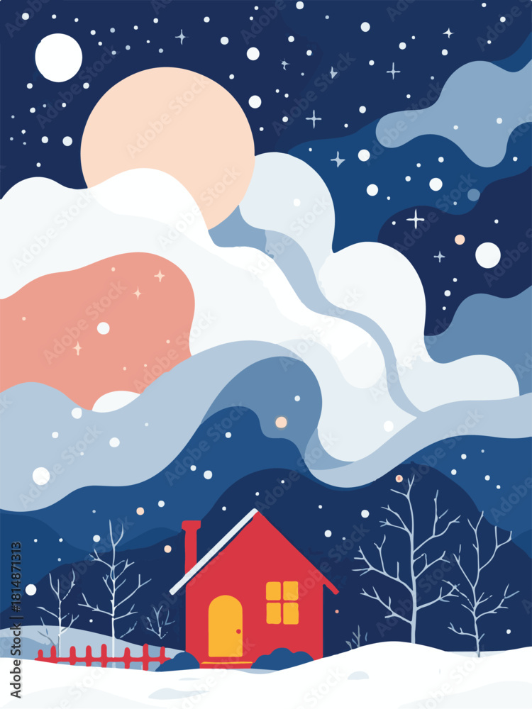 Fototapeta premium Winter Landscape Vector Illustration