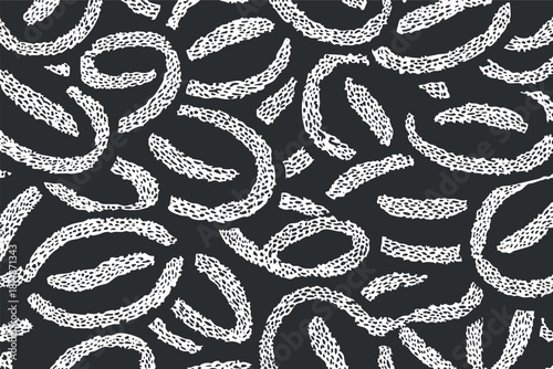 Abstract hand-drawn vector pattern featuring whimsical curved lines in a modern black and white style for textiles and branding.