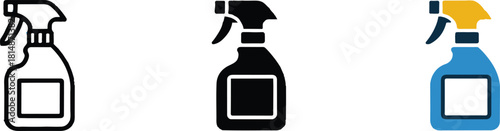 spray bottle three style set outline silhouette and colored vector