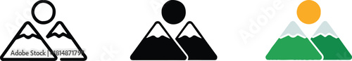 mountain icon set line outline silhouette and color versions for ui