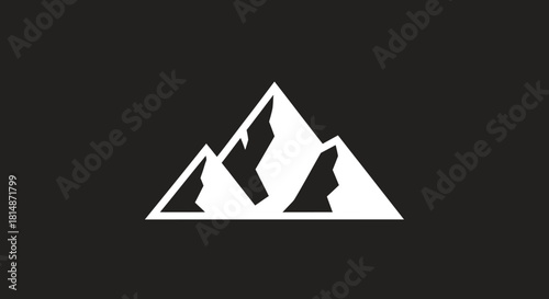 White, angular mountain peaks are set against a dark, flat background