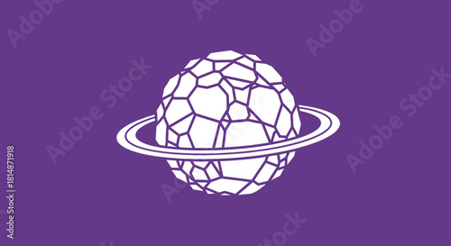 Stylized planet with rings, white on purple
