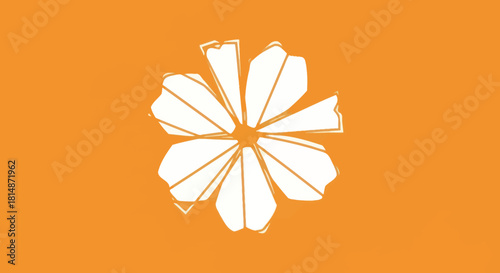 Simple stylized white flower with ten petals on an orange background