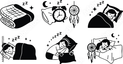 Sleep routines with cozy blankets, alarm clocks, and dreamcatchers create a peaceful atmosphere for restful nights 