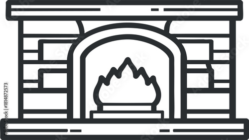 Outline style vector illustration of a cozy fireplace design for home decor and interior projects