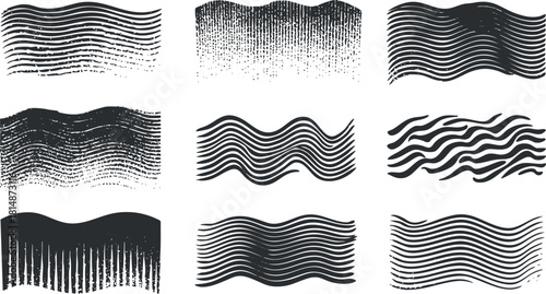 Abstract vector collection of wavy line patterns in black and white for creative design projects and backgrounds