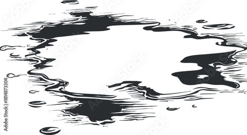 Stylized black and white vector illustration of a puddle or liquid surface ideal for backgrounds and design projects