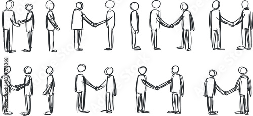 Handshake vector illustration set featuring various styles of people engaging in agreements and partnerships for business and collaboration themes