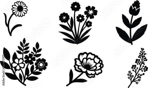 Floral vector illustrations featuring various flower designs perfect for decoration and crafting projects 