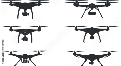 Collection of drone vector icons showcasing various aerial designs and features for technology and transport projects