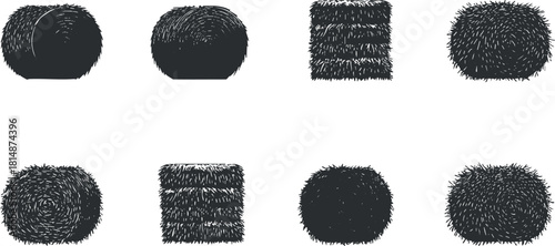 Stylized vector illustration of various hairy textures in a modern black and white design for creative projects.