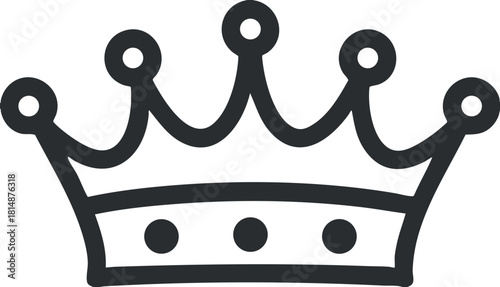 Black and white lineart illustration of a crown symbolizing royalty and elegance.