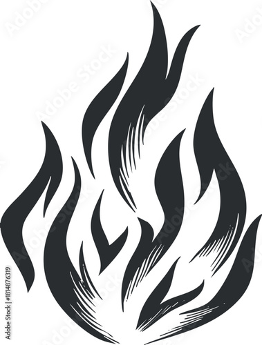 Abstract black flame icon representing fire and heat in a silhouette design.
