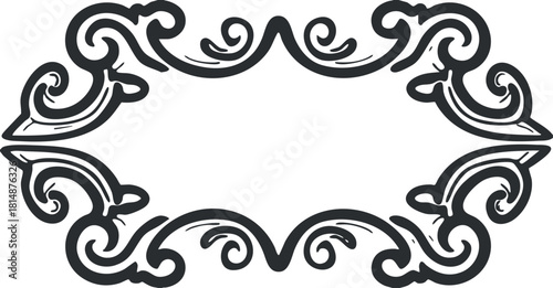 Intricate black ornamental frame with elegant scroll design and vintage floral elements.