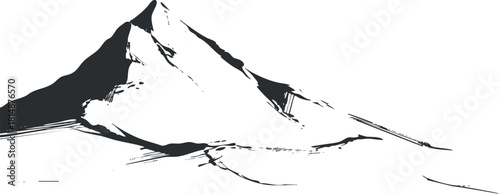 Minimalist black and white illustration of a mountain peak showcasing contour and silhouette design.