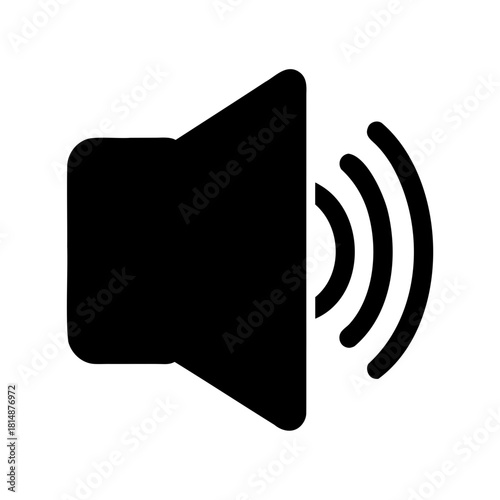 Black speaker icon with sound waves showing volume turned on Vector, illustration