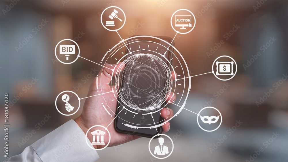 Fototapeta premium Online auction platforms offer digital bidding, online auction participation, and auction-based transactions to enhance digital commerce and online auction winning opportunities. Spire