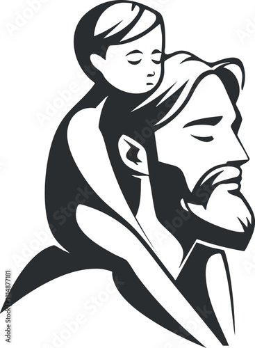 Silhouette illustration of a father carrying his child, symbolizing love and family bonding.