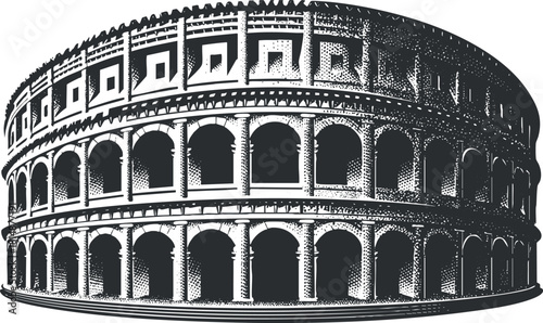 Illustration of the Colosseum in Rome, highlighting its iconic ancient architectural design.