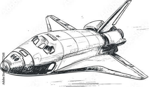 Detailed sketch of a space shuttle, highlighting aerospace technology and exploration themes.