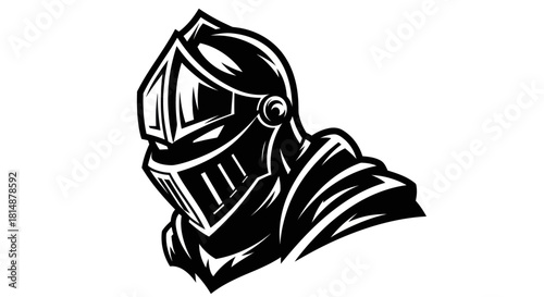 Knights helmet in black and white a symbol of valor and protection.