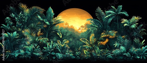 Dense tropical vegetation with tall rainforest palms high resolution picture