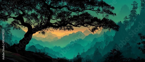 Dense woodland scene with bright morning sunlight high resolution picture