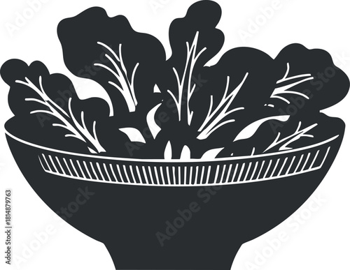 Silhouette of a bowl filled with leafy greens, representing a healthy and nutritious meal.