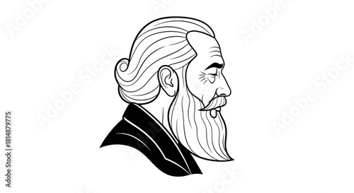 Detailed Line Art Portrait of an Elderly Man with Beard.