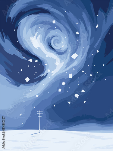 Winter swirling sky with spiral snow pattern illustration