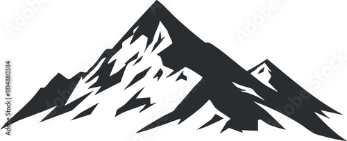 Black and white silhouette of a jagged mountain peak, ideal for logos and designs.