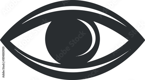 Monochrome minimalist eye icon representing vision and sight in a simple graphic design.