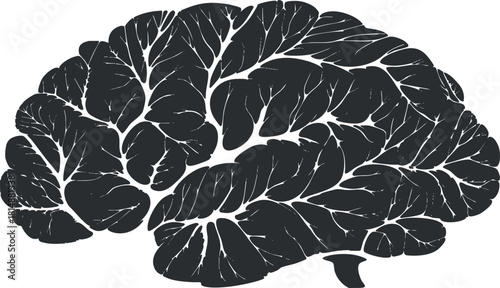 Creative illustration of a brain made from lettuce leaves in black and white silhouette.