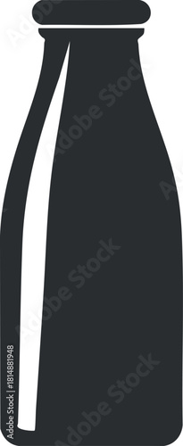 Black silhouette of a milk bottle icon on a white background, simple and minimalist design.