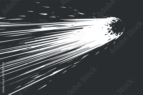 Illustration of a dynamic comet streaking across a dark sky, highlighting speed and motion.