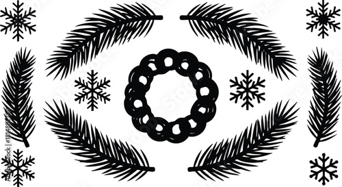 Christmas wreath design featuring snowflakes and pine branches for festive holiday decoration 