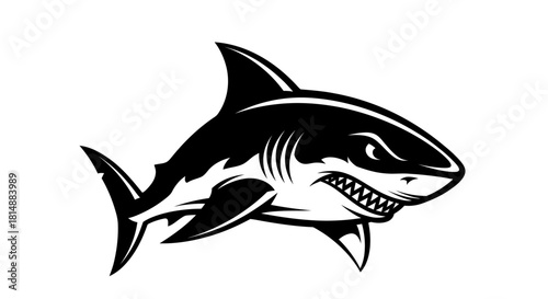 Menacing shark illustration with sharp teeth and aggressive expression ready to attack.